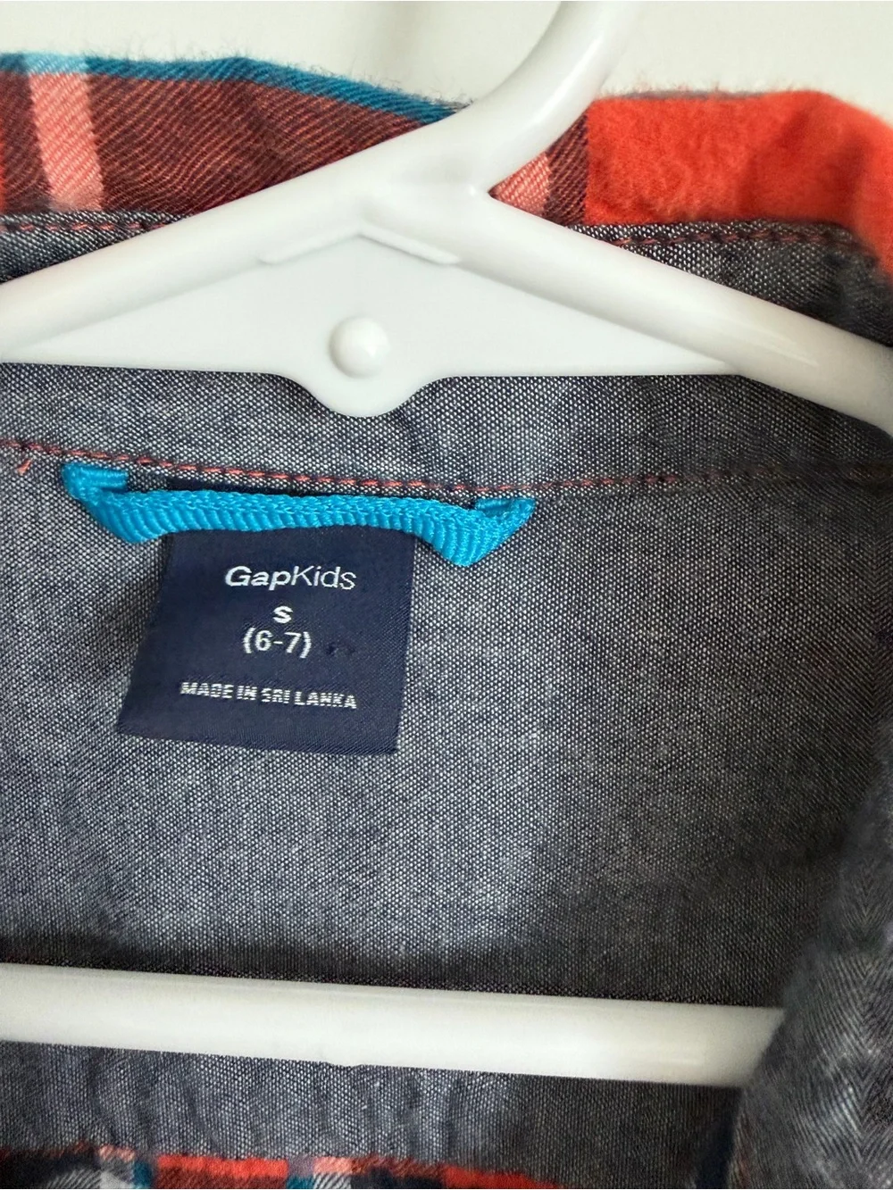 GAP kids Orange and Navy Plaid Button-Down Shirt
